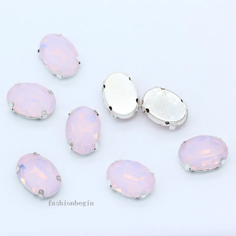 12p 8x10/10x14/13x18mm oval blanco/verde/azul/rosa opal de coser en vaso de cristal joyas de diamantes de imitación de plata de la garra de Vestir fabricación de perlas 1