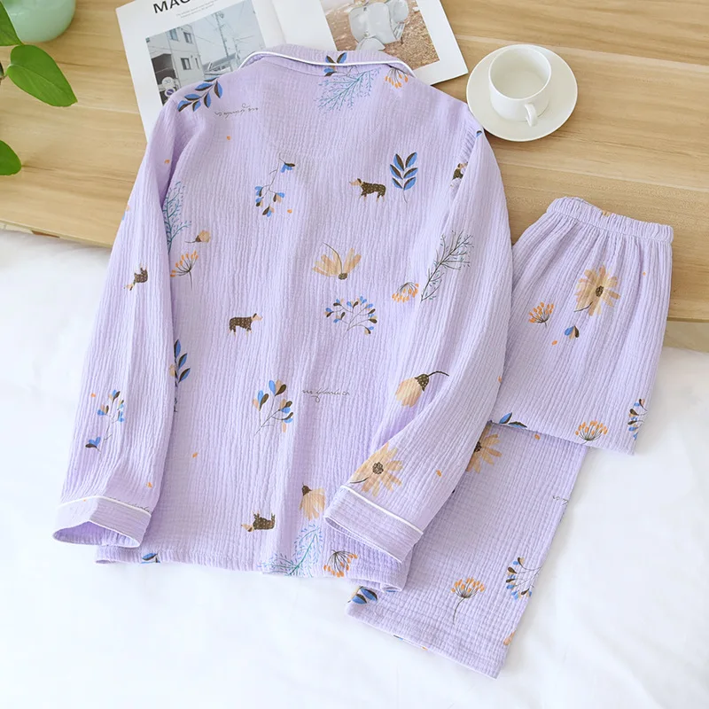2021 nuevo la primavera y el otoño de las señoras de pijama algodón de manga larga casa de desgaste de la púrpura de la lavanda simple pijama conjunto de las mujeres más el tamaño 1