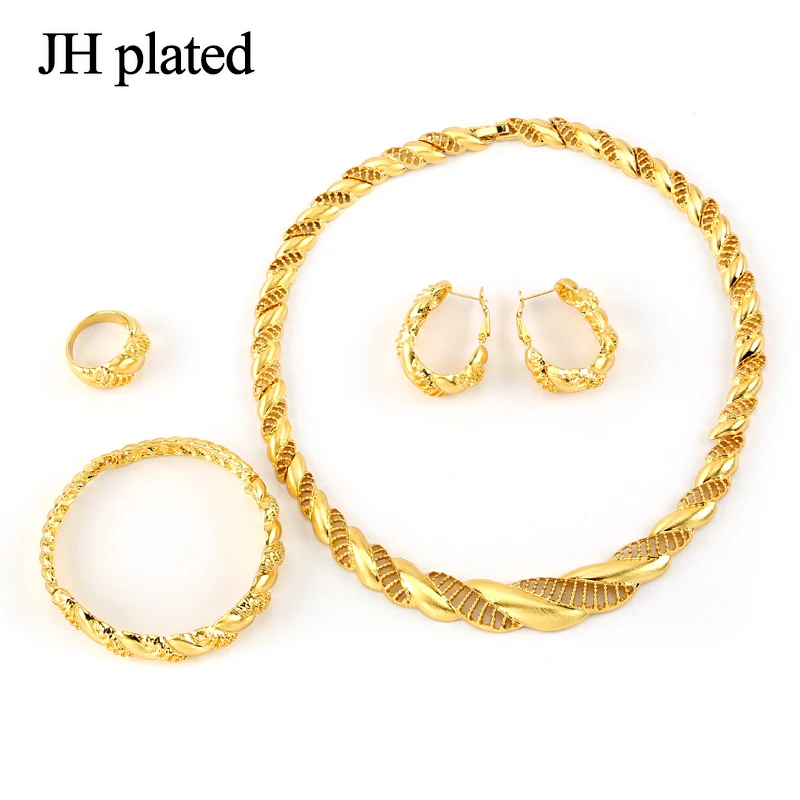 JHplated Árabe conjuntos de Joyas de Oro de Color de Collar Pulsera Pendientes anillo de conjuntos de África/Oriente Medio 1
