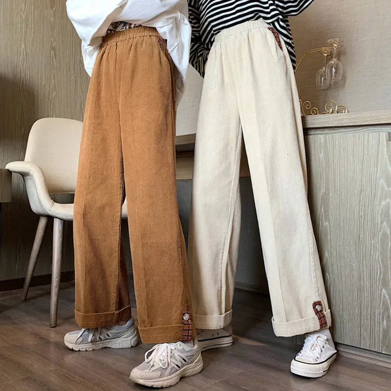 Vintage de gran tamaño de Pana Holgados Pantalones de las Mujeres Harajuku y2k Marrón Ancho de la Pierna del Pantalón Streetwear Carrito de Cintura Alta Pantalones pantalones Casuales 1