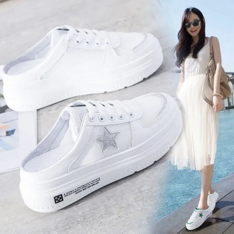 Zapatos de las mujeres 2020 de la moda de verano casual zapatos blancos de cuero transpirable hueco de la plataforma de pie zapatos de mujer planas zapatillas de deporte de tamaño Más 1