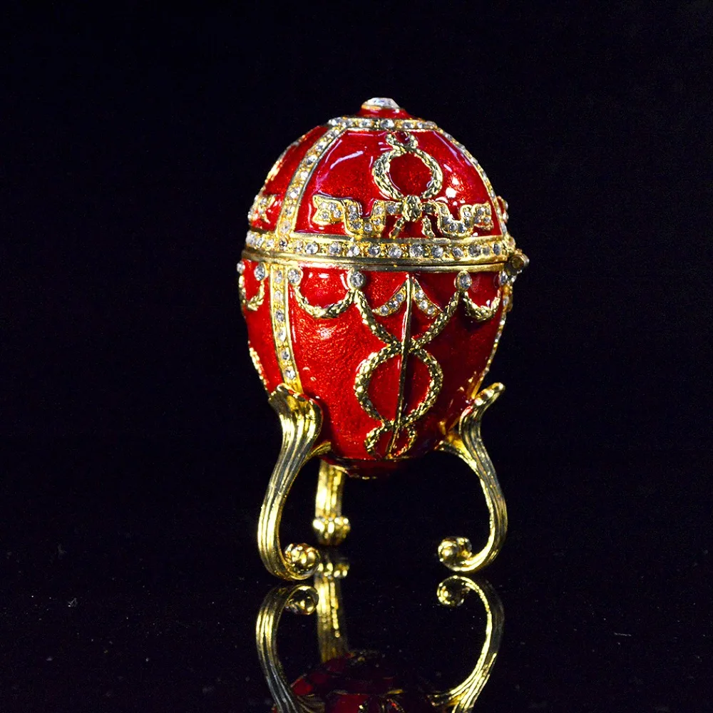 QIFU Metal Craft Rojo Huevo Faberge para Caja de Joyería 1