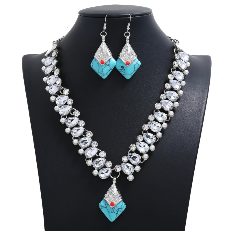 LZHLQ Vintage Gargantilla Declaración Collar Conjuntos de las Mujeres de Aleación de Zinc Colgantes Collar de los Pendientes de Moda Collares Collier 1