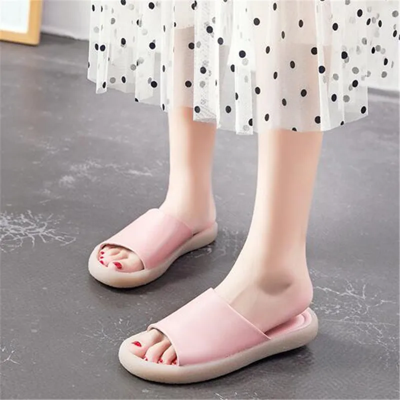 2021 Nueva Moda de Verano Sandalias o Zapatos Abiertos Mujer Llena de Cuero Genuino Zapatillas, tv de Fondo Suave Desgaste antideslizante Casual Zapatillas 1
