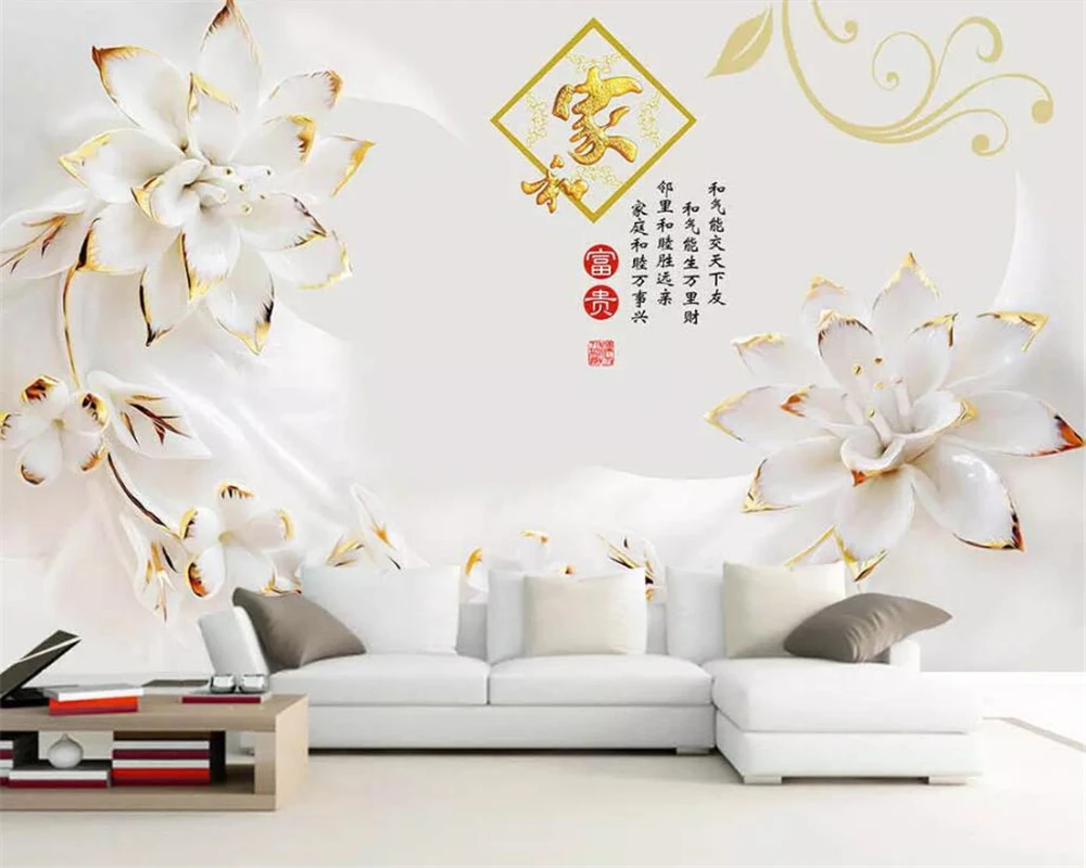 Beibehang papel de parede Personalizados en 3d papel pintado del mural de la sala de estar dormitorio blanco de la moda de relieve la flor del mural de la pared de fondo 1
