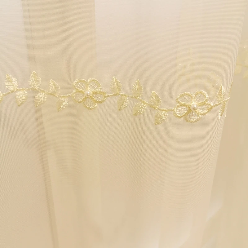 3D Floral Perla Bordado de Tul de la Cortina para la sala de estar de Lujo Elegante Beige Blanco Puro francés de la Puerta de Pantalla de la Ventana de Voile AD200 1