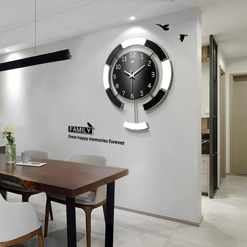 Nórdica de estilo Sencillo y moderno diseño de oscilación del reloj de pared para la sala de estar creativo reloj de madera casa de arte de la decoración del reloj de cuarzo 1