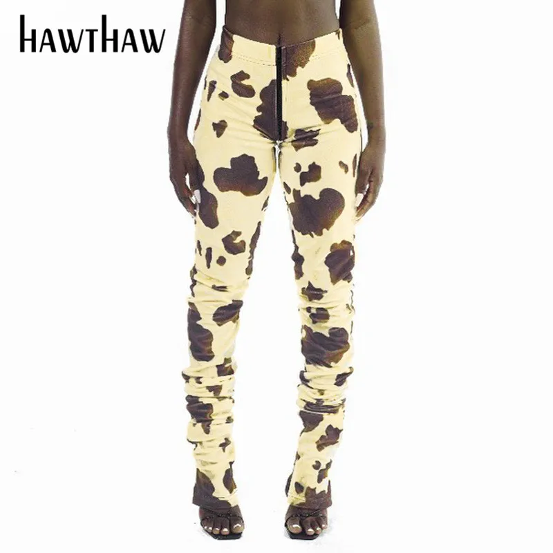 Hawthaw Mujer Otoño Invierno De La Moda Impreso Flaco Cremallera Delgado Outwear Casual De Las Señoras De La Calle De Usar Pantalones Largos 2020 Ropa De Otoño 1