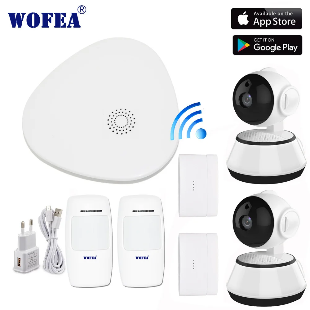 Wofea wifi de la puerta de enlace inteligente Integrada de seguridad en el hogar sistema de alarma HD 720P wifi conjunto de cámara con mensaje push en tiempo real de video 1