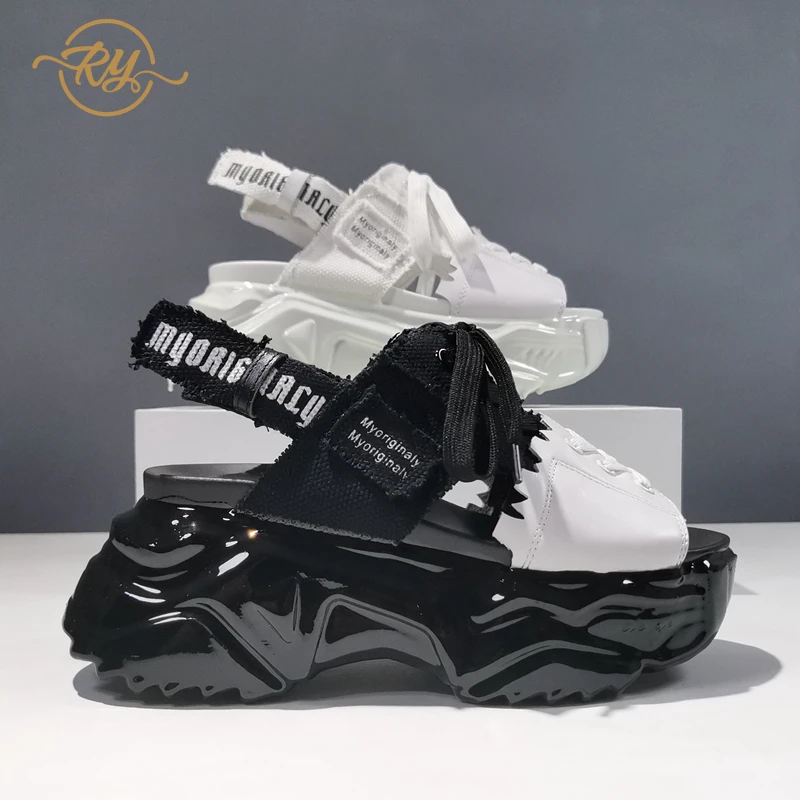 RY-RELAA zapatos de mujer sandalias de plataforma de la moda de Cuero Genuino sandalias mujer 2018 ins sandalias de gladiador de las mujeres open toe tacones 1