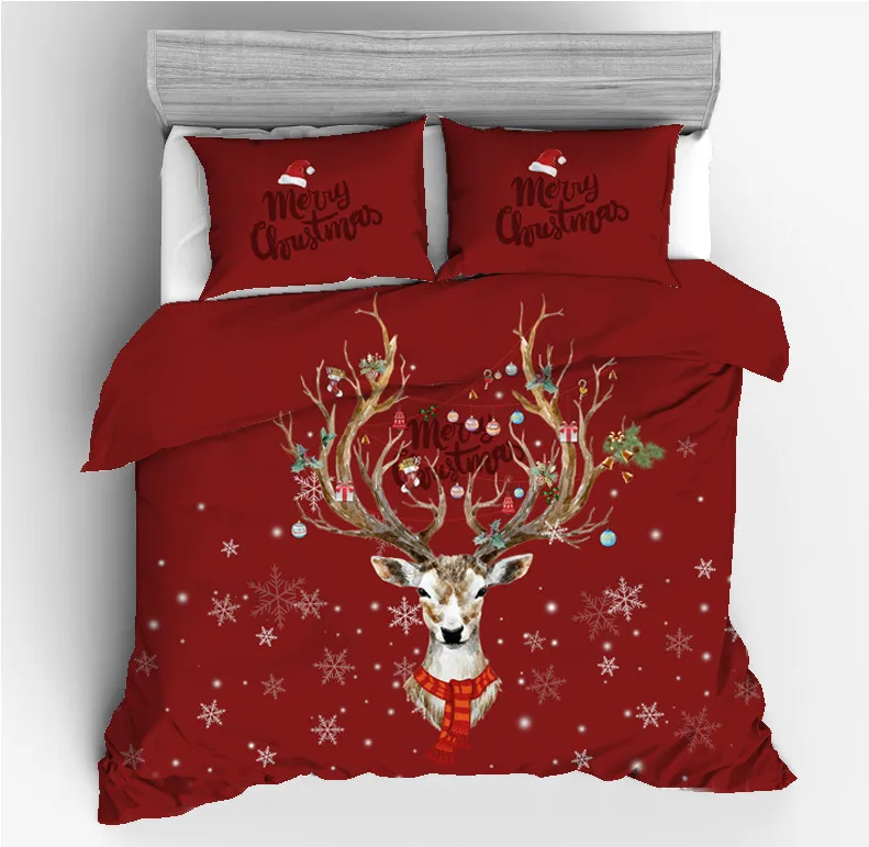 Navidad ropa de Cama Conjuntos de Ciervo Impreso Duvet Cover Set de 2/3 de Doble Queen King Ropa de cama Ropa de Cama(Sin Hoja No Llenado) 1