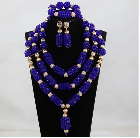 Dubai Oro de la Joyería Nupcial Conjunto Nuevo de color Azul Real de la Boda Africana de Perlas de la Joyería Conjunto Azul con Cuentas de Cristal Colgante de Collar de la Conjunto de ABH776 1