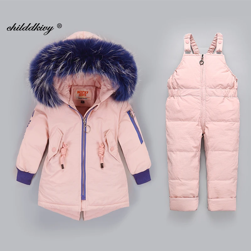 -30 grados en invierno Bebé mono para niños chicos abajo chaqueta 2pcs conjunto de abrigo para niña caliente a los niños de la ropa del Bebé traje de nieve 1