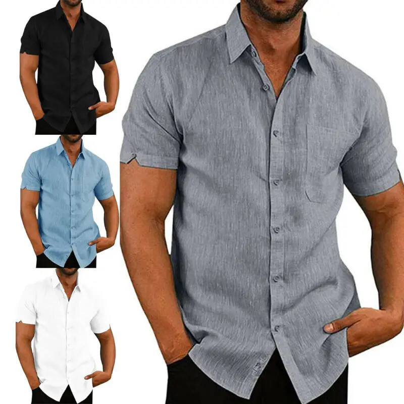 Mens Casual Slim Fit Camisa de Manga Corta Camisetas de Botón de la Pesca Spread Collar Llanura de Verano de la parte Superior de la camiseta 1