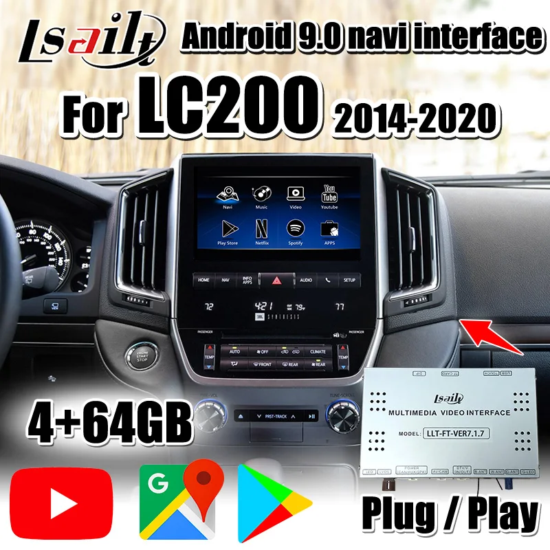Android 9.0 Multimedia Interface de Video de la Caja de Navegación para Land Cruiser LC200 VXR GXR 2013-2020 soporte de Android auto 4+64G 1