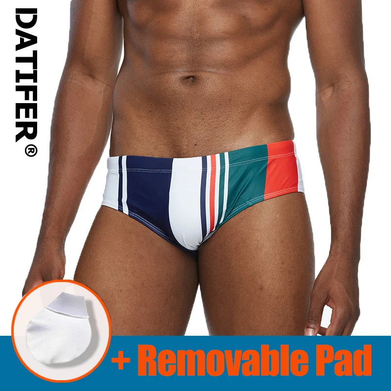 2021 Datifer Marca Nuevos Hombres Nadar Breve Impresión de Traje de baño Masculino trajes de baño Sexy Baja de la Cintura Pene Bolsa Removetable Pad YK035 Tamaño XXL 1