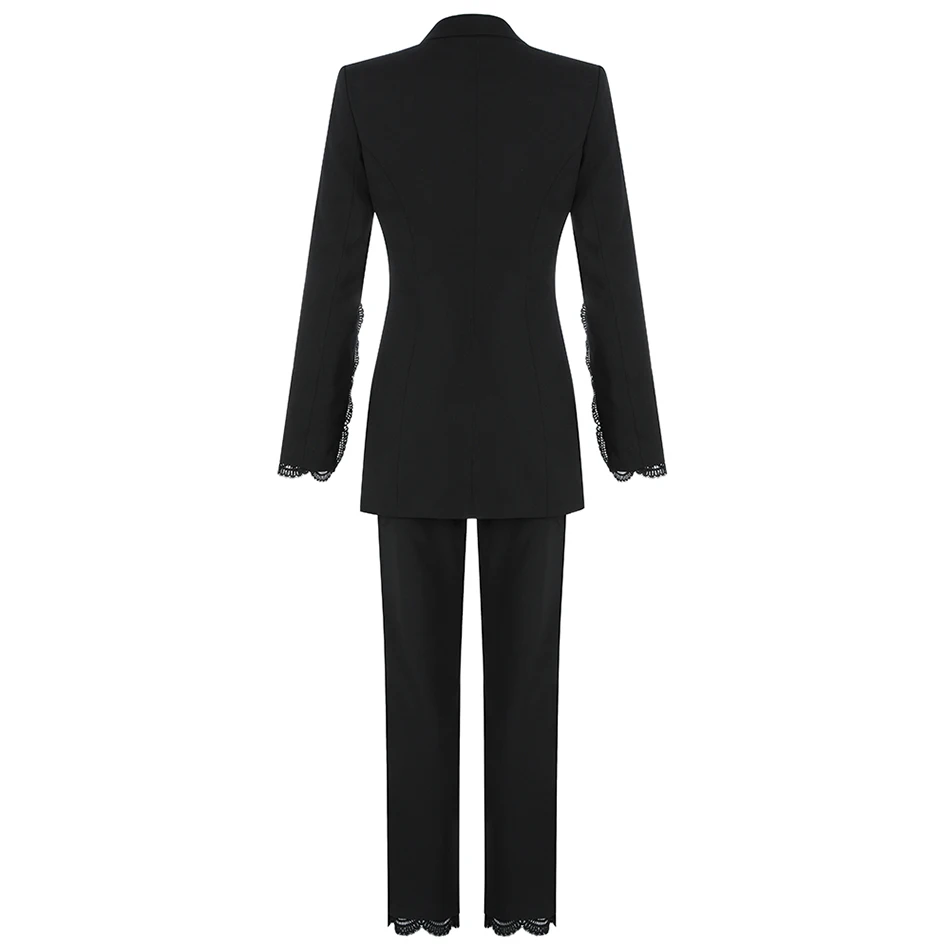 2020 de la moda de nueva OL traje blanco de las mujeres de dos piezas sexy de la solapa de encaje escisión abierta de manga larga de un solo botón bolsillo del abrigo y pantalones de traje 1
