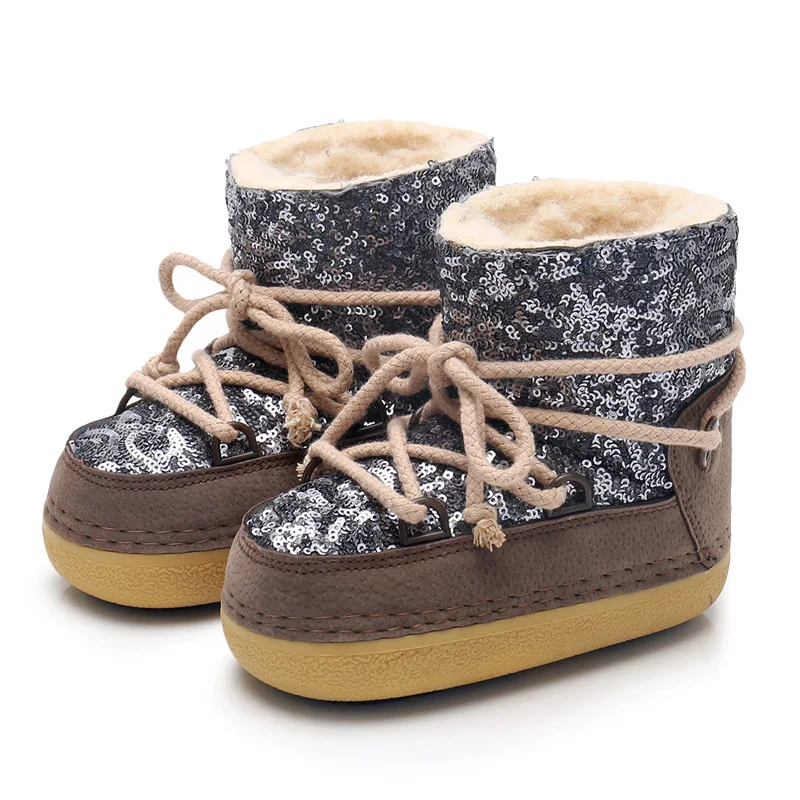 SWONCO Padre-Niño Botas de Nieve del Tobillo Hembra Caliente Zapatos de Invierno 2019 de la Felpa de Piel Vendaje Espacio de Tobillo Botas Mujer Zapatos de Plataforma 1