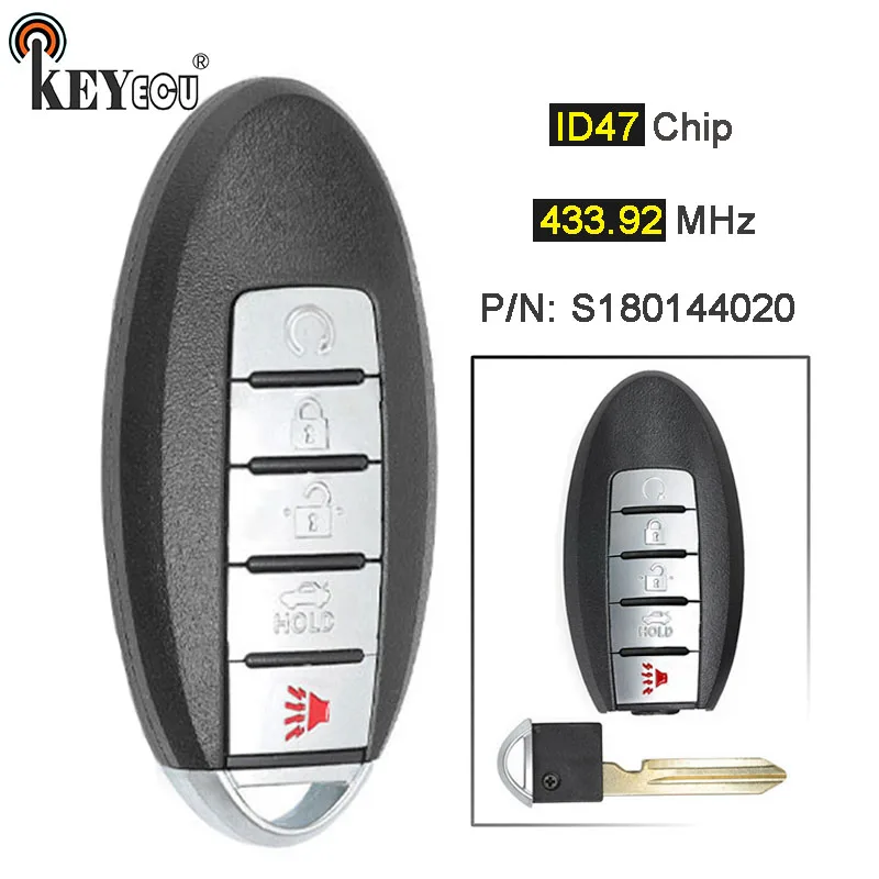KEYECU 433,92 MHz ID47 Chip de la FCC: S180144020 Reemplazo Inteligente Remoto de la Llave del Coche Llavero con mando a distancia Botón 5 para Nissan Maxima Altima 2013 1