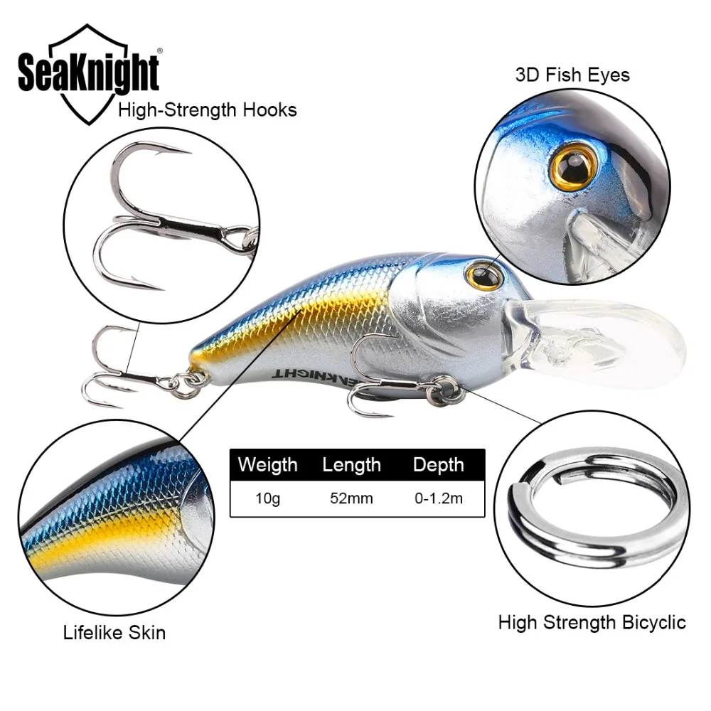 SeaKnight SK021 señuelos de Pesca 52mm 10g 0~1.2 M de Ojos 3D Realistas de Pesca Señuelo Duro Crankbait Con 2 Gancho Cebos de Pesca de 1PC 1