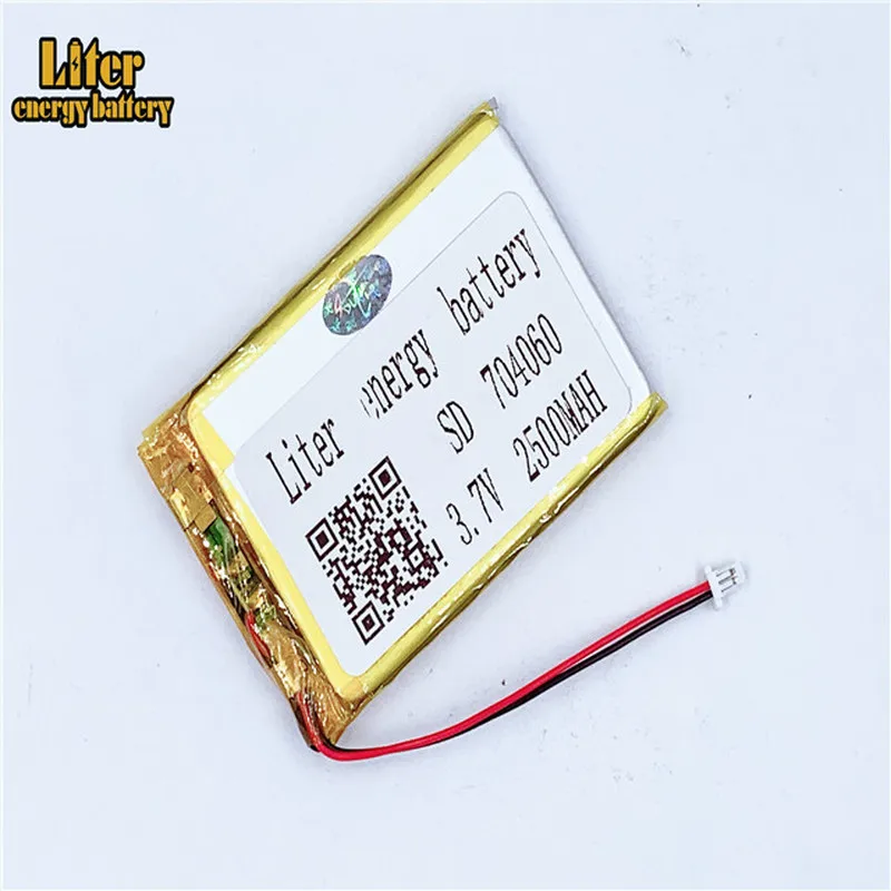 1.0 MM 2pin conector 704060 3.7 V 2500mAh e-libros GPS PDA del banco del poder de batería de polímero de litio Li-po batería 1