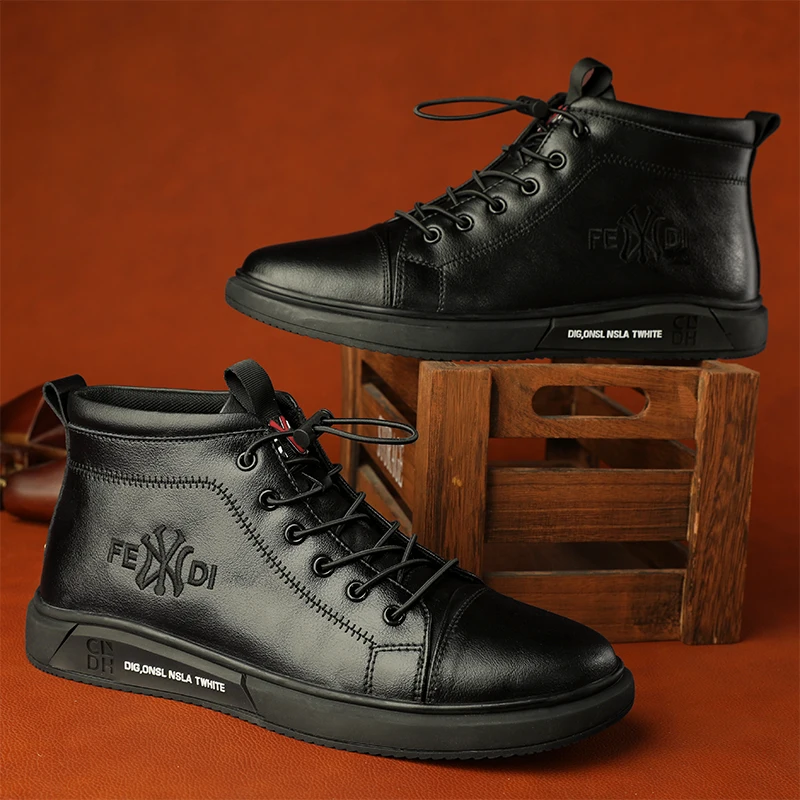 Los hombres shoeswinter zapatos de moda de los deportes de shoesleather de los hombres casual shoesmen del mid-top shoesplus velvetwarm de algodón zapatos 1