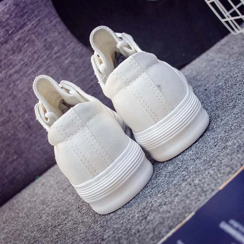 Suelas gruesas Blanco Zapatos de Lona de las Mujeres 2019 Sólido Cómodo con cordones de Mujer Zapatillas de deporte Plana Vulcanizado Zapatos de las Señoras Zapatos de Plataforma 1