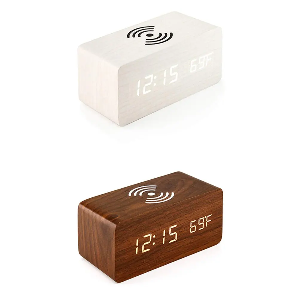 De madera LED Reloj Digital Con Control de Sonido de Fecha de Tiempo de Visualización de la Temperatura Para el Dormitorio de la Oficina Y de la Familia 1
