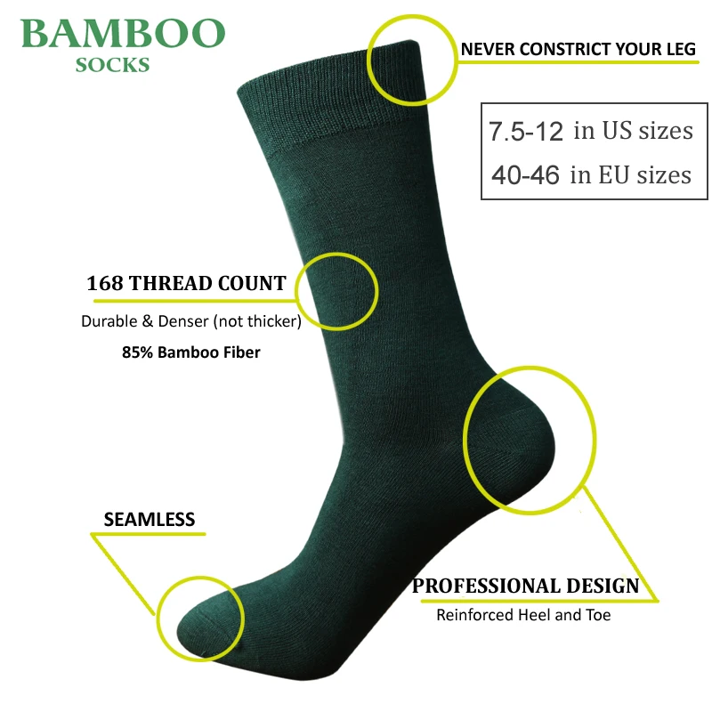 Partido de los Hombres de Bambú Calcetines Verdes, Transpirable, Anti-Bacterianas hombre de Negocios de Calcetines de Vestir (6 Pares/Lot) 1
