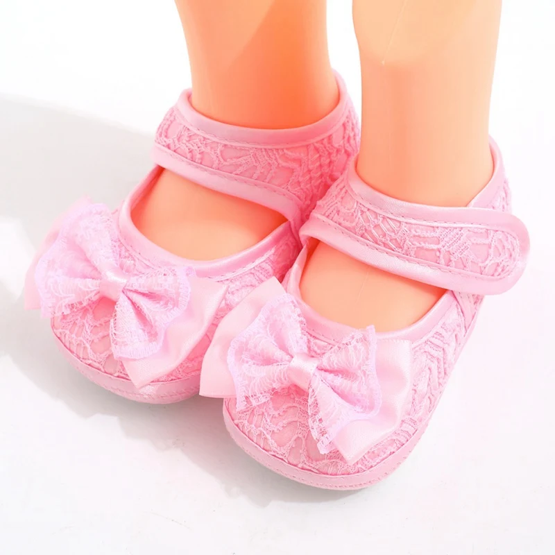 Bebé recién nacido Niña Zapatos Zapatos Blandos Suave con Suela antideslizante Bowknot Encaje Calzado Zapatos de Cuna Para 0-18M22222 1