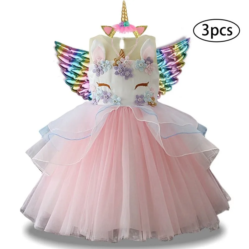 Unicornio Vestido de Navidad a los Niños Vestidos Para Niñas Moana Elsa Traje de las Niñas Vestido de Princesa de los Niños de la Fiesta de Cumpleaños Vestido de fantasia 1