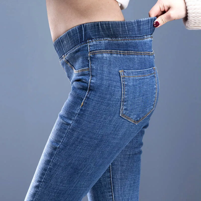 Harajuku High Street Lápiz Pantalones para las Mujeres de corea Azul de Mezclilla de las Mujeres Más el Tamaño de 25-34 Jeans de Cintura Alta Fondos de Elástico en la Cintura 1