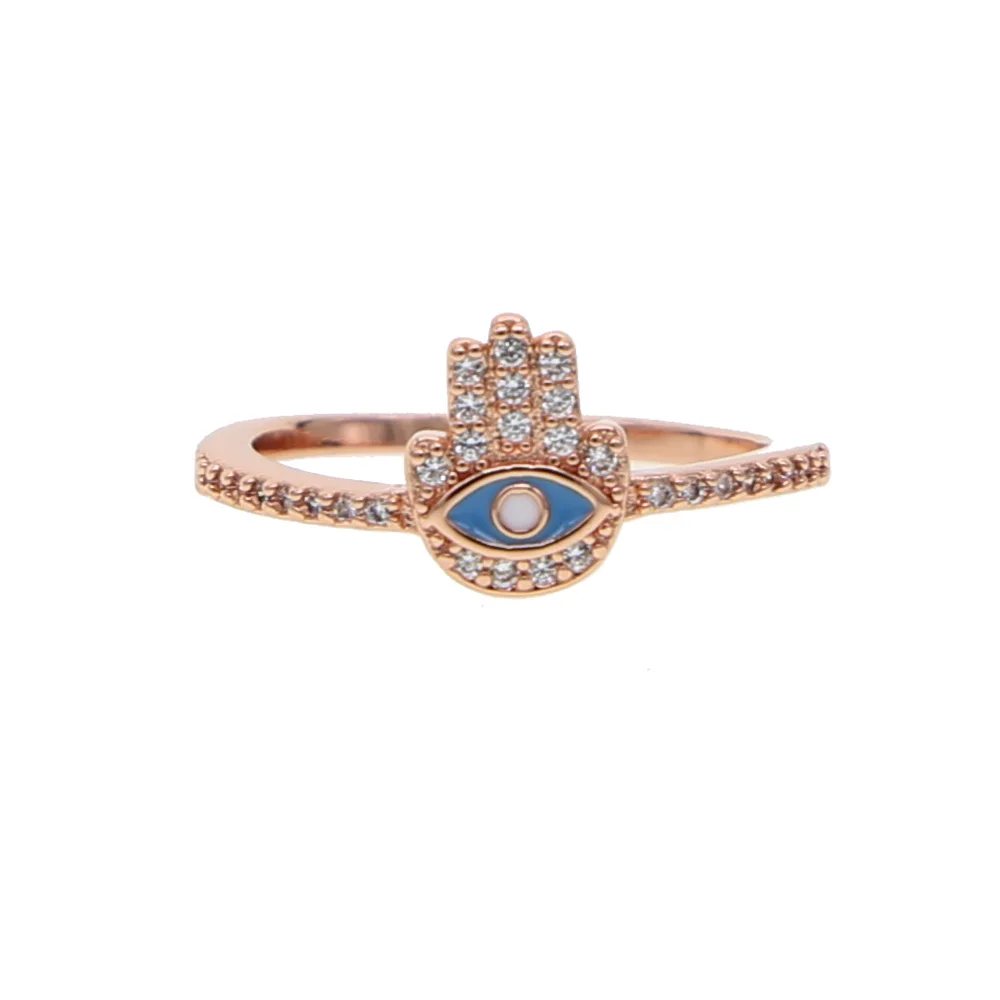 Color rosa de oro pequeño lindo precioso hamsa mano de fátima, de la mano del encanto dulce turco de la joyería anillos anillo de compromiso para las mujeres 1