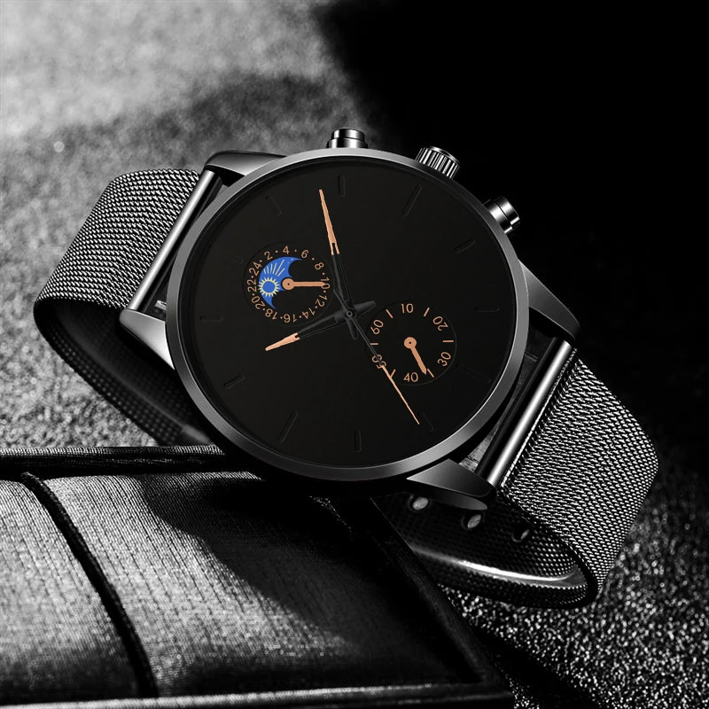 2020 de la Moda del Reloj de los Hombres de Negocios Relojes de Lujo Clásico Negro de Malla de Acero Inoxidable Correa de Reloj de Pulsera de Cuarzo relogio masculino 1
