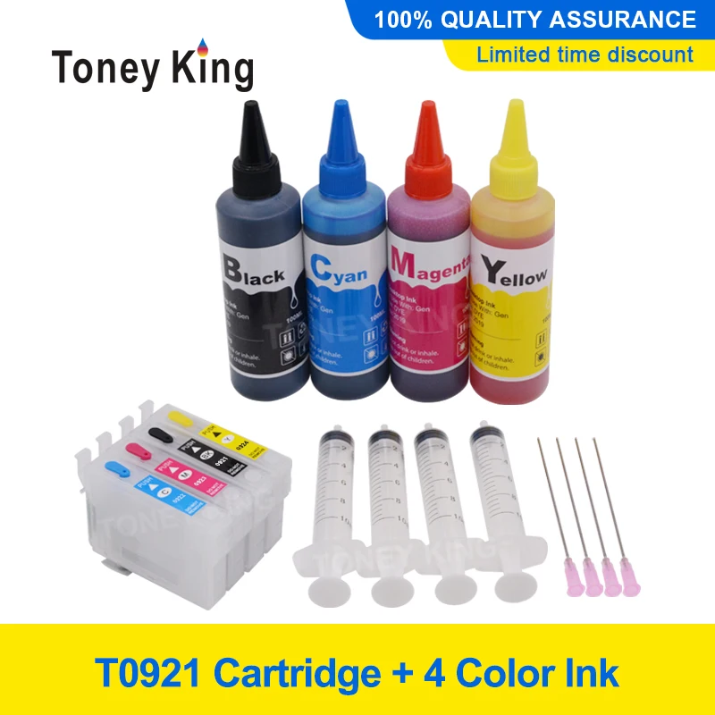 Recarga de Cartucho de Tinta para EPSON 92 92N T0921 Lápiz TX106 TX109 TX117 TX119 C51 C91 CX4300 Impresora + 4 Color 100 ml de Recarga de Tinta de Tinte 1