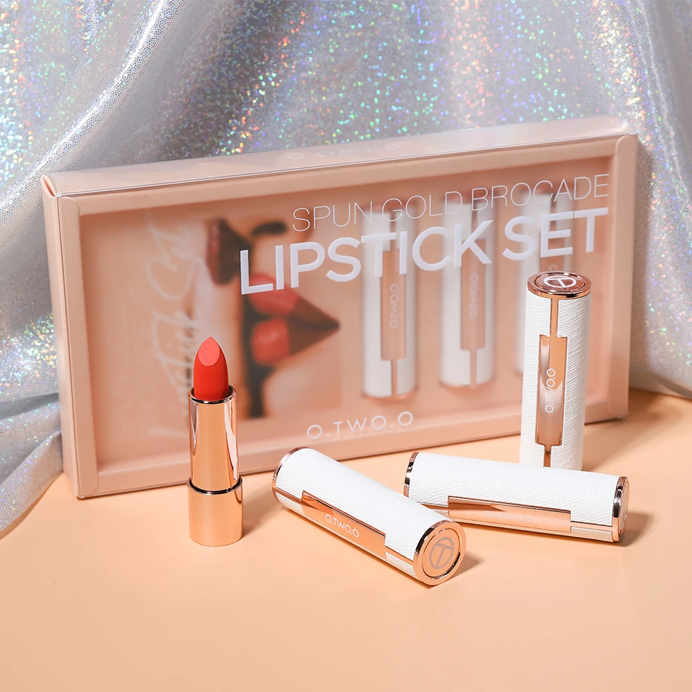 O. DOS.S Moda el Maquillaje lápiz de labios de Mujer Sexy Lip Stick kit de Regalo de Alta Calidad Impermeable barras de Labios Mate de Cosméticos Conjunto de 3 Colores 1