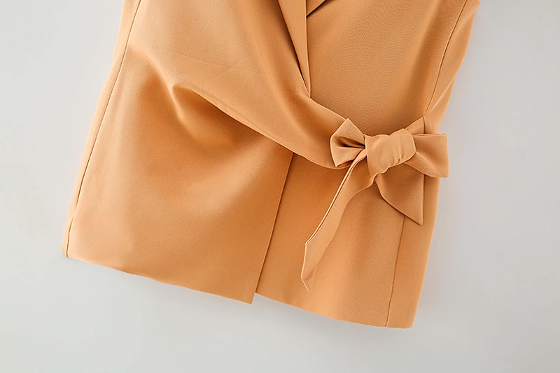 ZXQJ las mujeres de la moda sólido chaleco naranja 2020 nuevo y elegante dama de cuello en v de proa prendas de abrigo causal femenino delgado chaleco niñas chic conjuntos 1