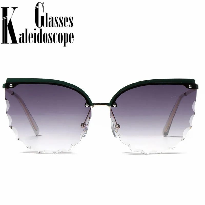 Montura de Gafas de sol de las Mujeres 2021 de la Moda de la Mitad de la Onda de Ojo de Gato Gafas de Sol de las Señoras de la Vendimia del Metal Sin marco Gradiente de color Marrón Gafas UV400 1