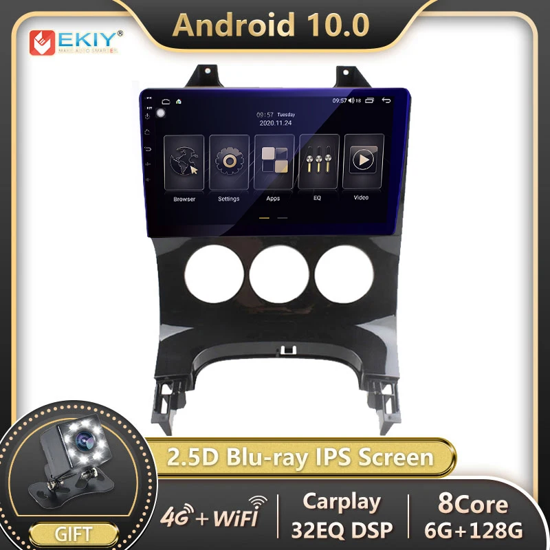 EKIY 1280*720P Blu-ray IPS Android 10.0 Radio del Coche de GPS de la DSP de Navegación GPS Para Peugeot 3008 2009-de la Radio del Coche Carplay 2din 1