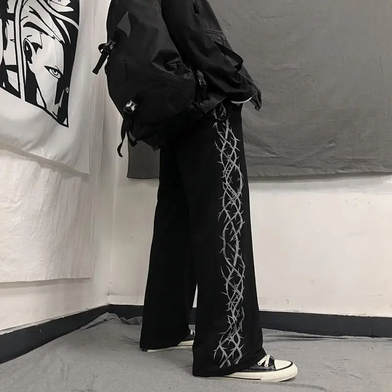 Mujer pantalones casual para la mujer pantalones de lado espina de impresión pantalones de las mujeres de cintura alta del recto pantalones de los hombres y las mujeres 1