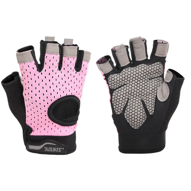 Antideslizante de fitness Bicicleta guantes tácticos guante transpirable medio dedo guantes guantes de ciclismo deportes al aire libre equipos de montar de color rosa 1