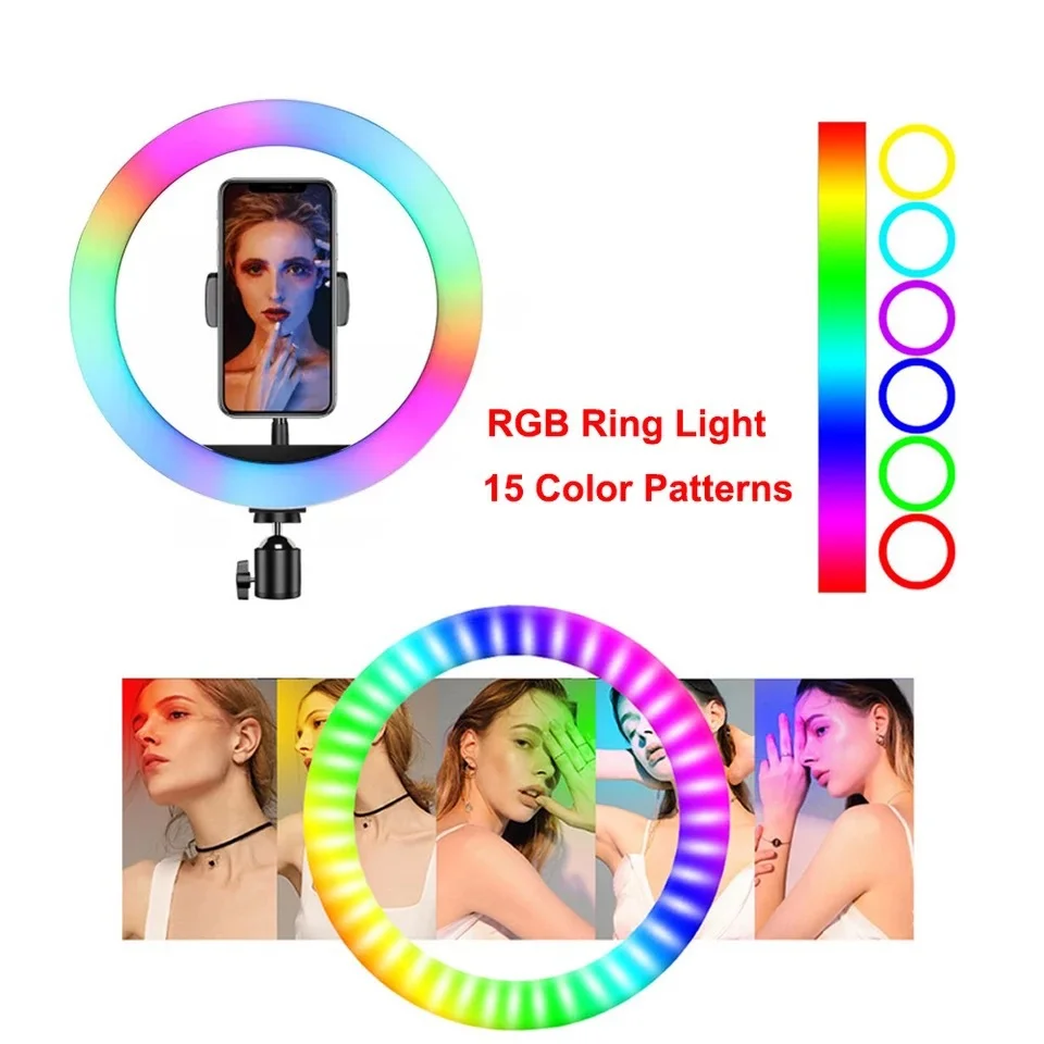 10 pulgadas RGB Luz del Anillo del Trípode Soporte de Teléfono LED Selfie anillo de luz Regulable Colorida Fotografía Anillo de la Lámpara para el Streaming de Twitch 1