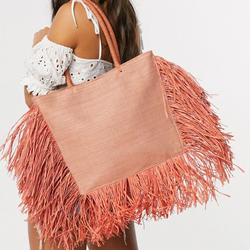 Bohemio de la borla de rafia de gran capacidad, bolsas de diseñador de las mujeres tejido de paja bolsas de lujo de mimbre señora bolso de hombro bolso de playa de verano 1
