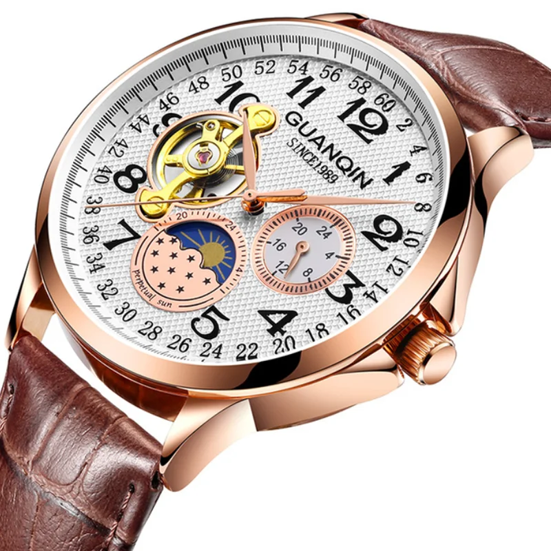 GUANQIN 2020 hombres de los relojes de la marca superior de negocios de lujo reloj Automático de Tourbillon impermeable reloj Mecánico relogio masculino 1