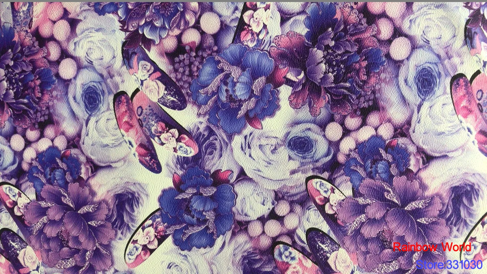Fábrica al por mayor de flores patrón impreso de Imitación de Cuero de la PU de la tela para el BRICOLAJE de coser, mesa de sofá zapatos de bolsas de material de lecho(1 yarda) 1