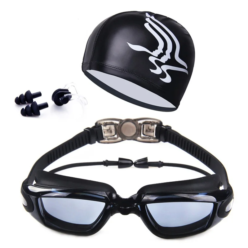 Refrigeración Gafas de Natación Sombrero de Tapón para el Oído Clip de la Nariz Impermeable Nadar Gafas Anti-niebla UV Profesional en el Deporte de Natación, Gafas de Conjunto 1