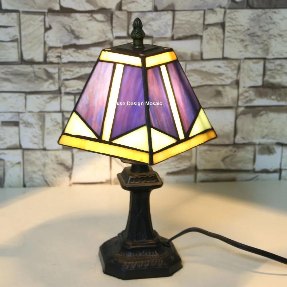 Envío libre, Púrpura Art Deco vidrieras Lámparas Tiffany , Pequeña Lámpara de Mesa Sala de estar Dormitorio Studio Creativo Regalo 1