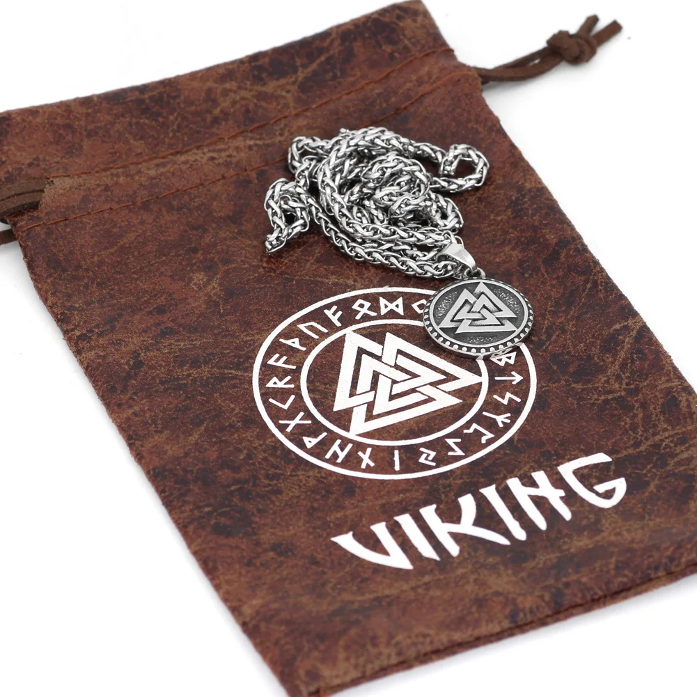Nórdicos Vikingos Valknut Amuleto de acero Inoxidable Colgante Collar para hombre y mujeres -Con Valknut Runa Bolsa de Regalo 1