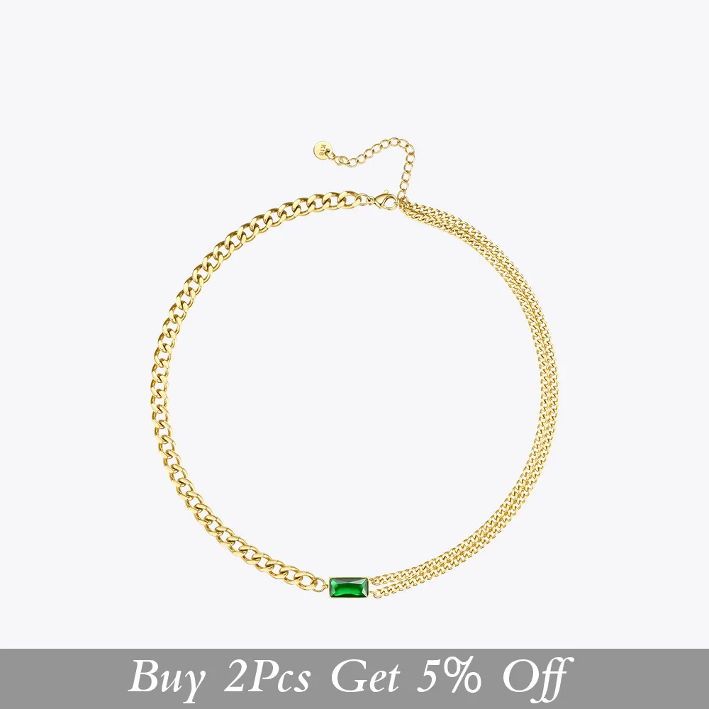 ENFASHION Piedra Verde Eslabón de la Cadena Gargantilla Collar de las Mujeres del Color del Oro de Vidrio de Acero Inoxidable Colgante de Collares de la Joyería de la Moda P3116 1