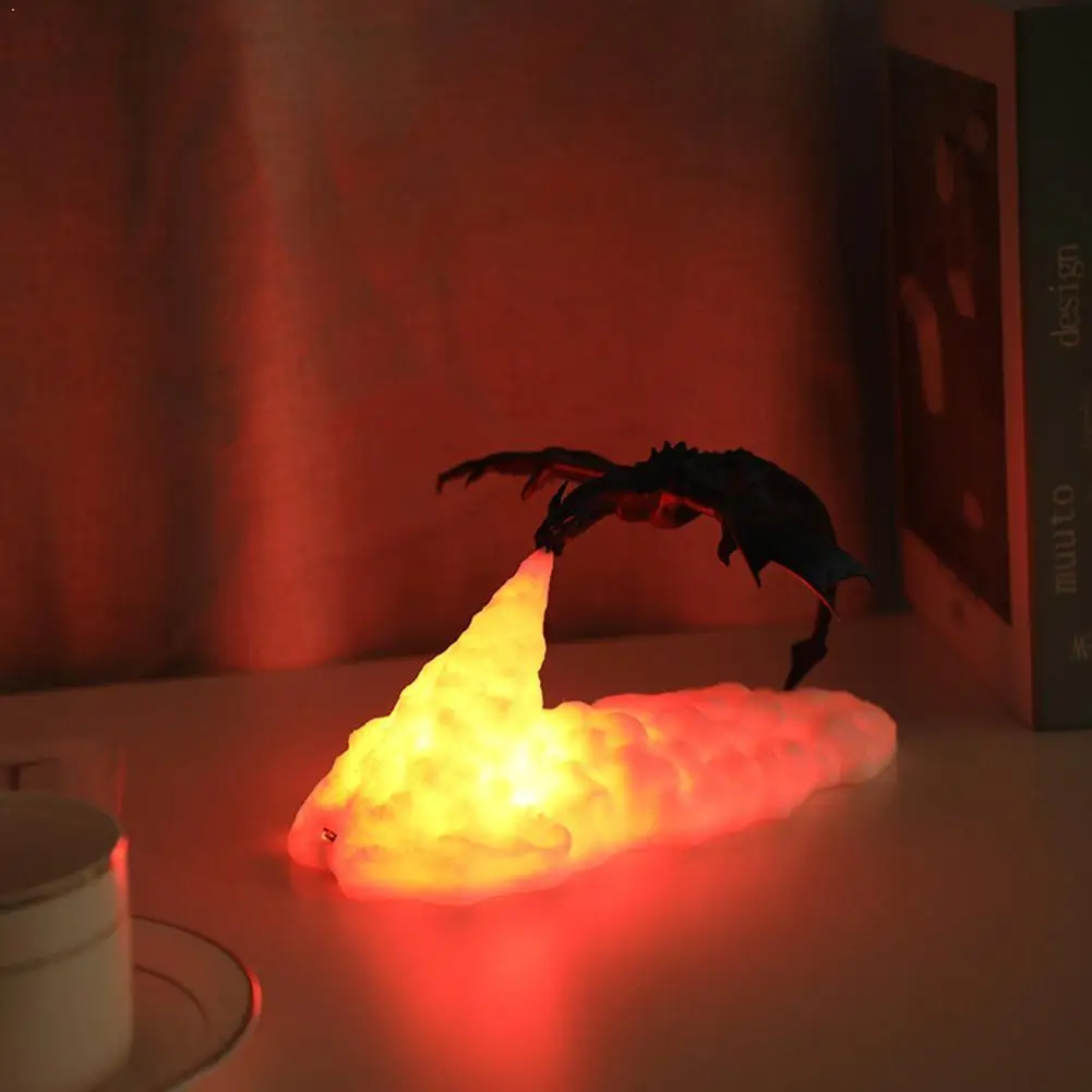 Impreso en 3D LED del Dragón de Fuego de las Lámparas de Luz de la Noche Recargable Luz Suave Senderismo Kid estado de Ánimo de la Habitación del Dormitorio Para el Dormitorio de la Decoración de la Ca G0M9 1